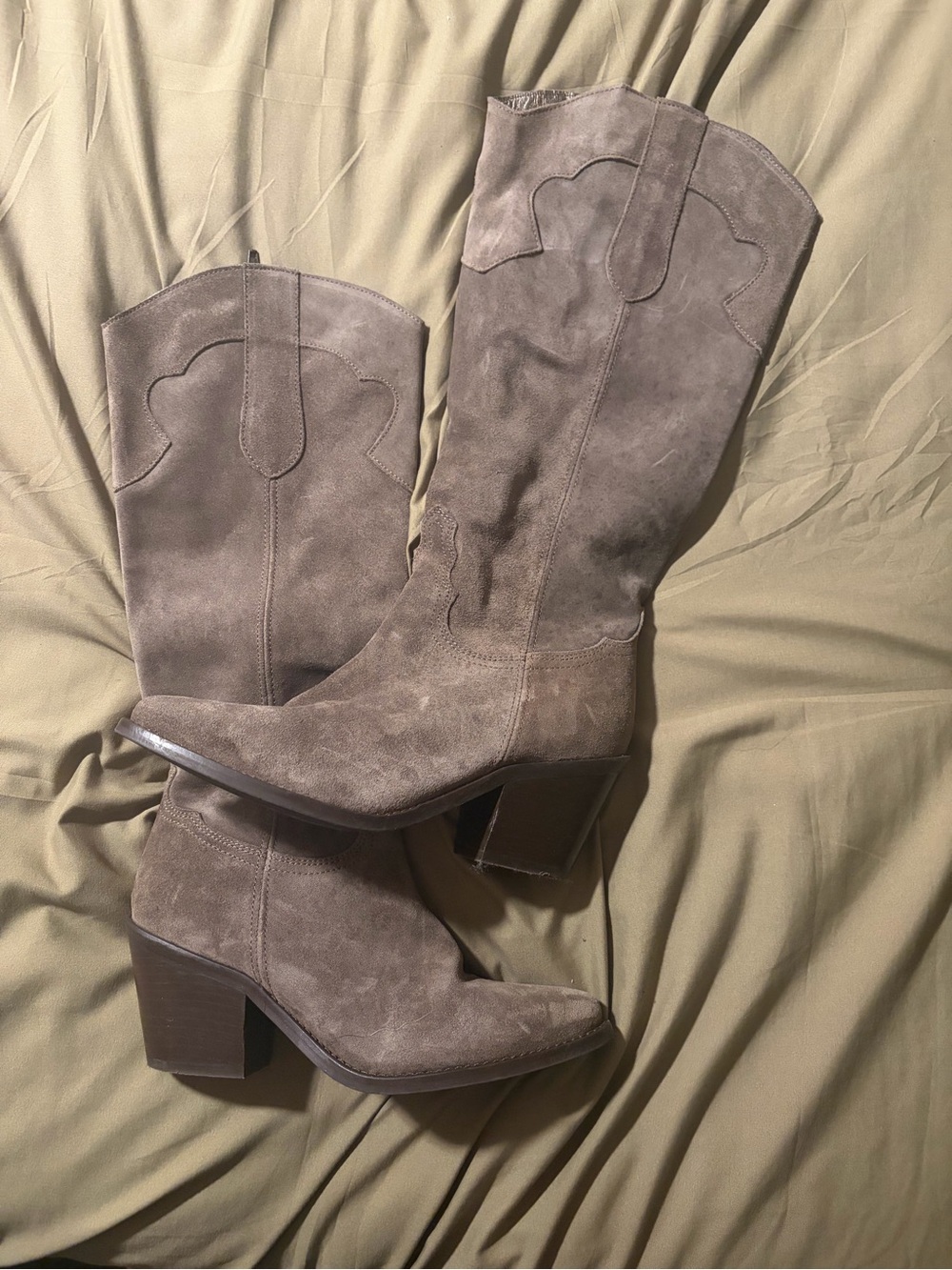 Red Rag Women's Taupe Suede Western Block Heel Boots made in Portugal